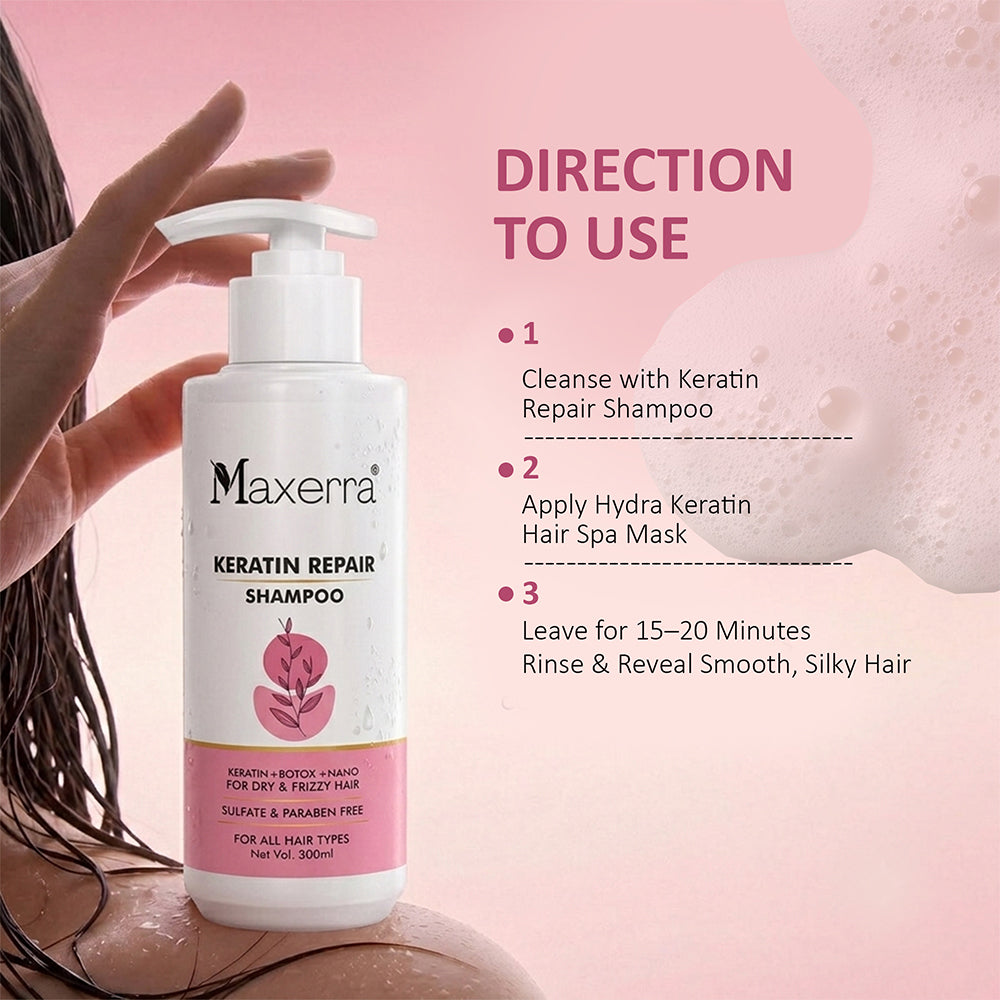 Maxerra Keratin Repair Shampoo for Dry & Frizzy Hair | 300ml