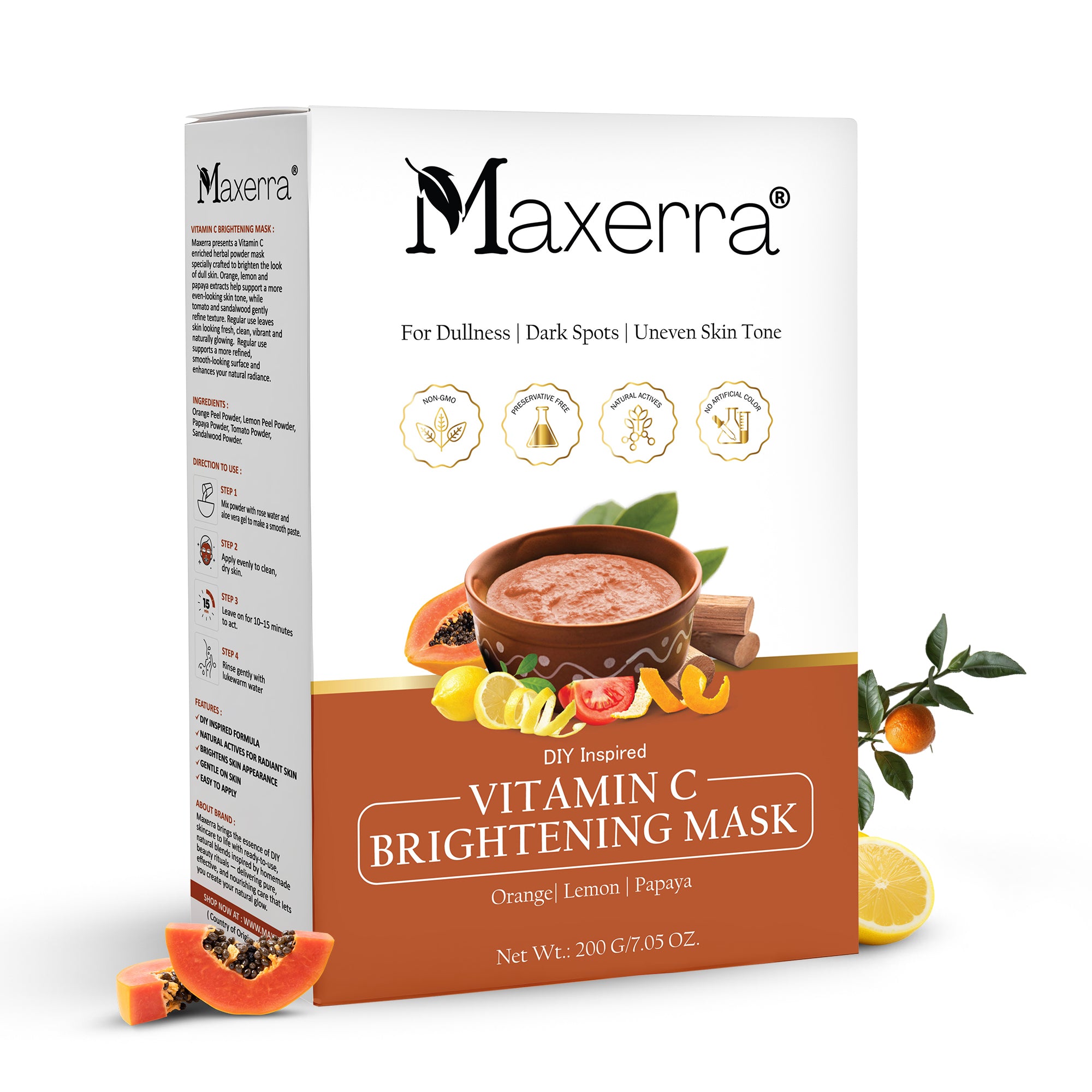 Maxerra Vitamin C Brightening Face Mask | Orange, Lemon & Papaya | 200g