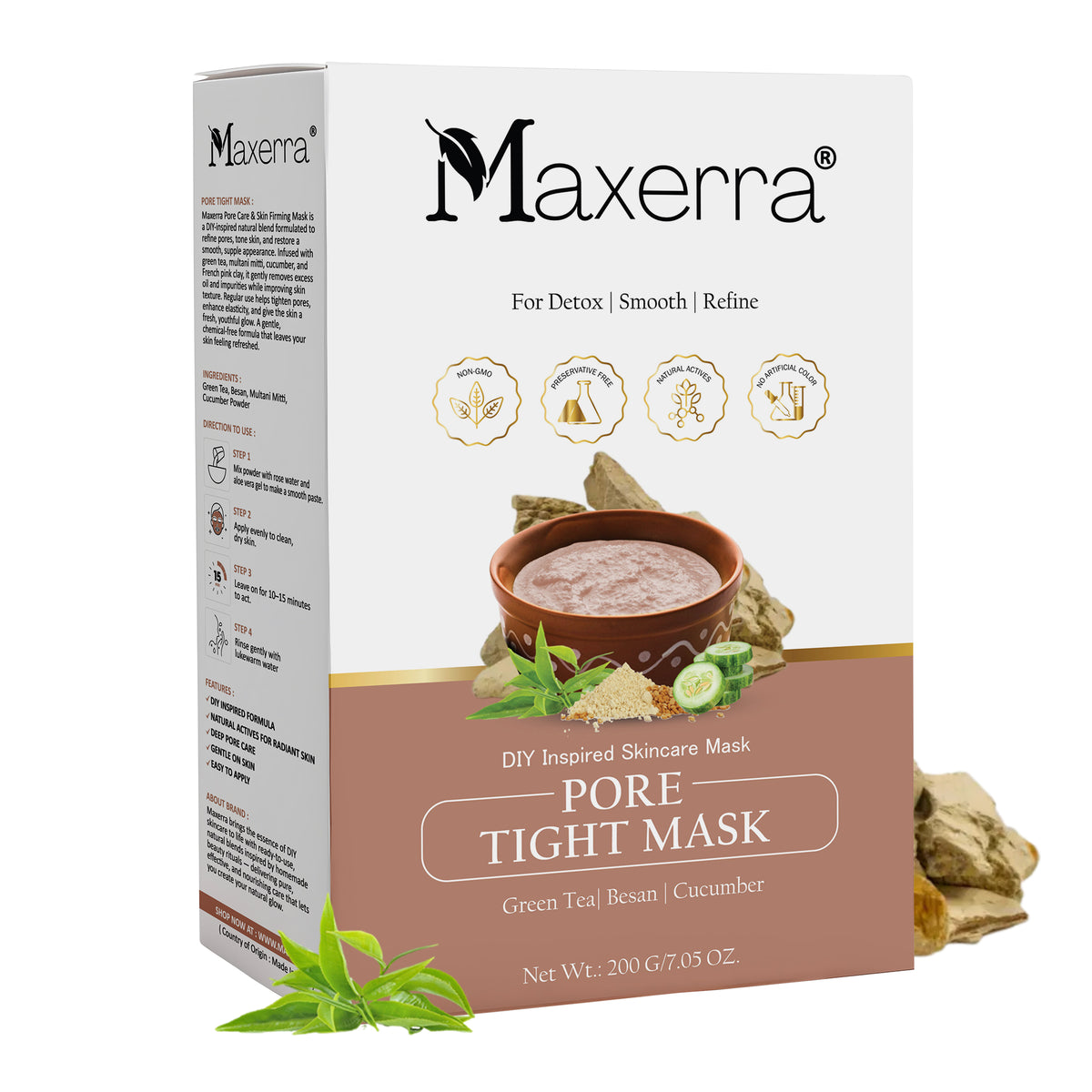 Maxerra Pore Tight Face Mask with Green Tea, Besan & Cucumber | 200g