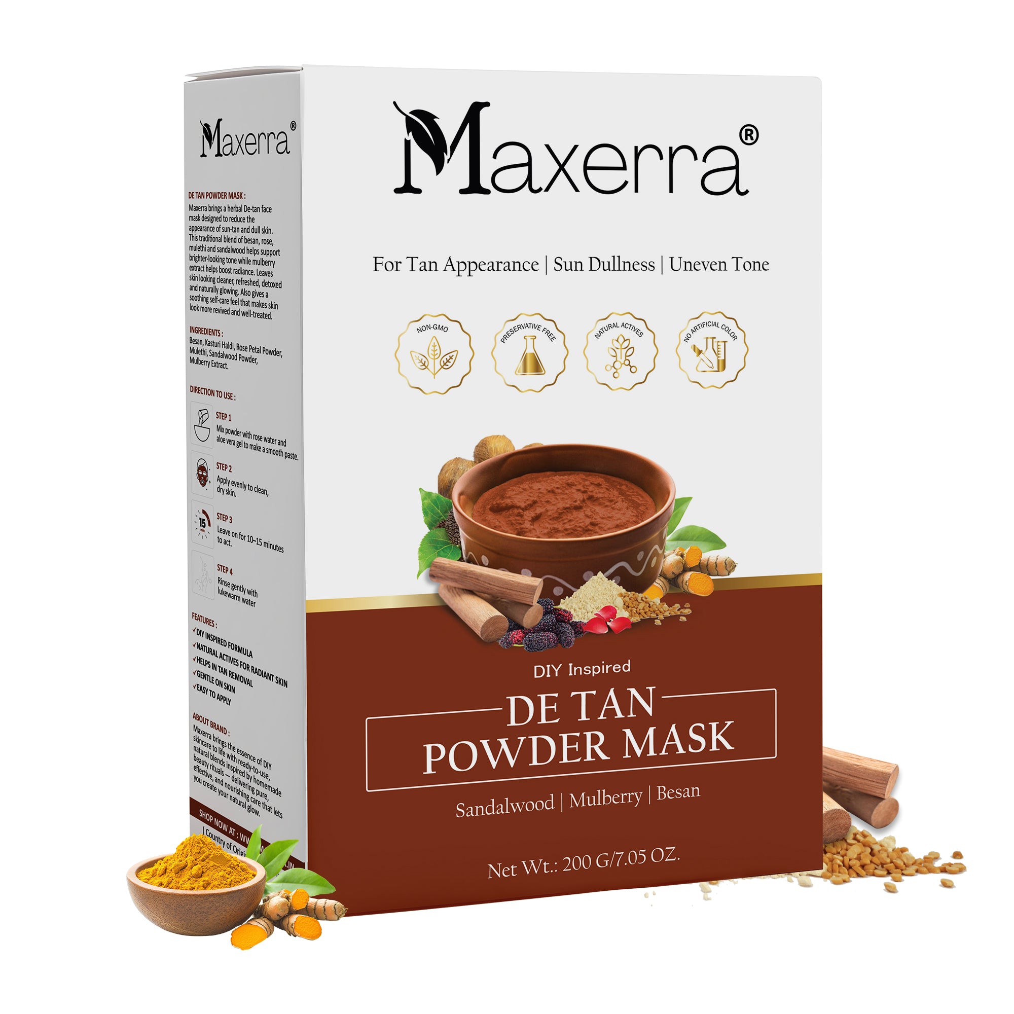 Maxerra De Tan Powder Mask with Sandalwood, Mulberry & Besan | 200g