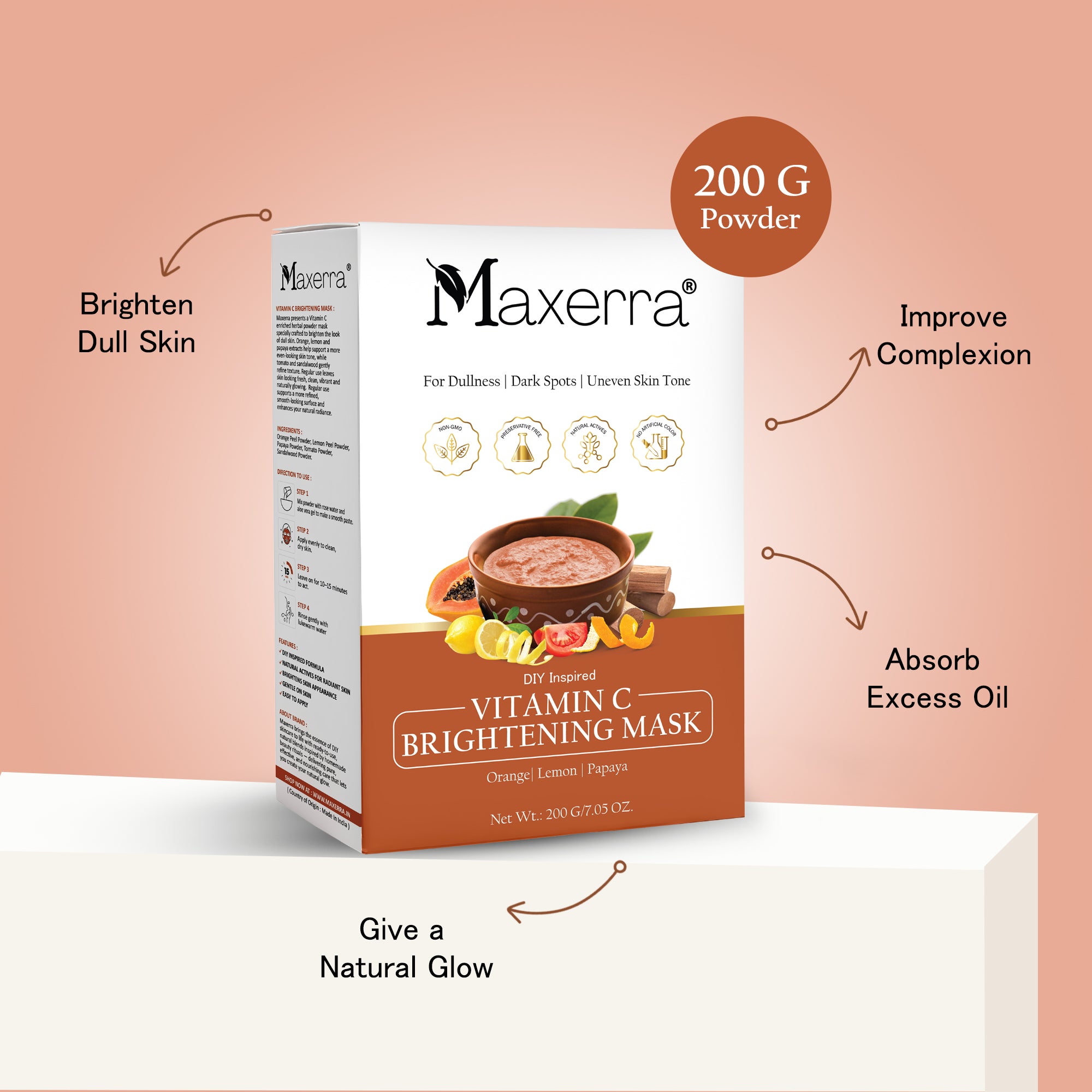 Maxerra Vitamin C Brightening Face Mask | Orange, Lemon & Papaya | 200g