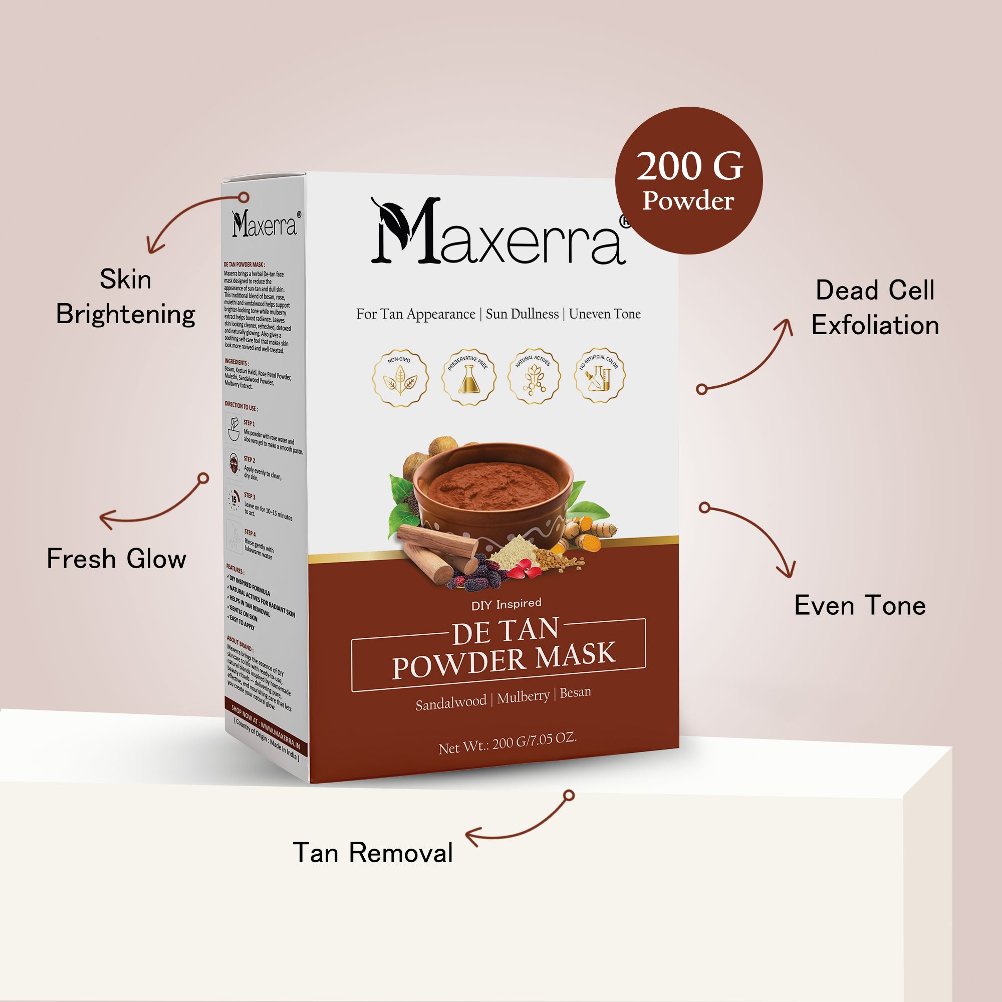 Maxerra De Tan Powder Mask with Sandalwood, Mulberry & Besan | 200g