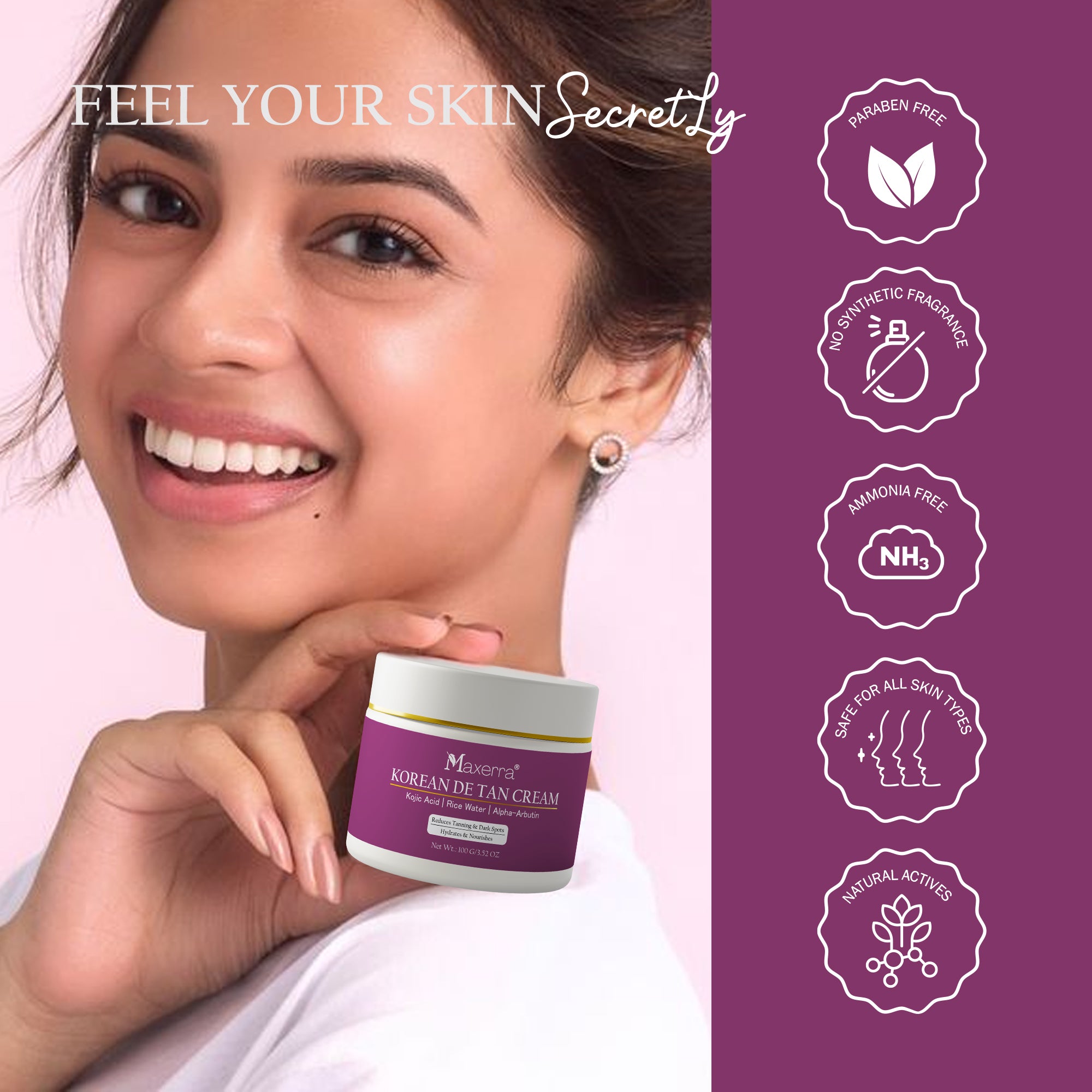 Maxerra Korean De Tan Cream Kojic Acid, Rice Water & Alpha-Arbutin 100g