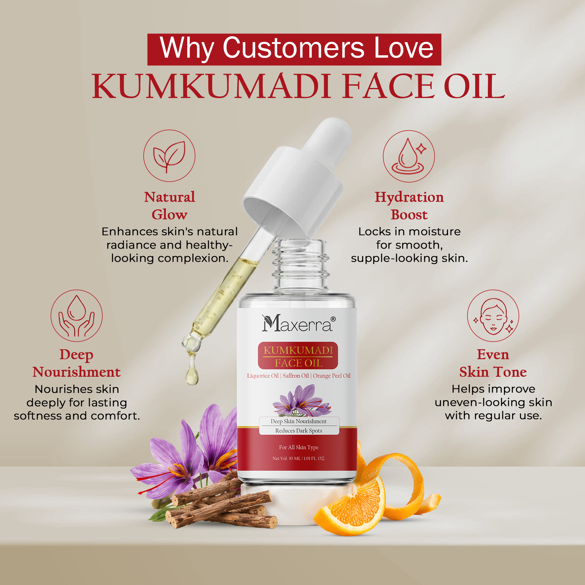 Maxerra Kumkumadi Face Oil with Saffron & Licorice | 30ml