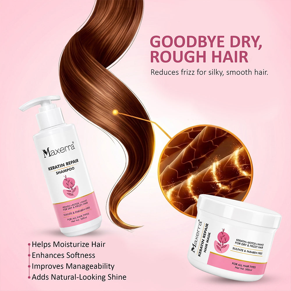 Maxerra Keratin Repair Shampoo for Dry & Frizzy Hair | 300ml