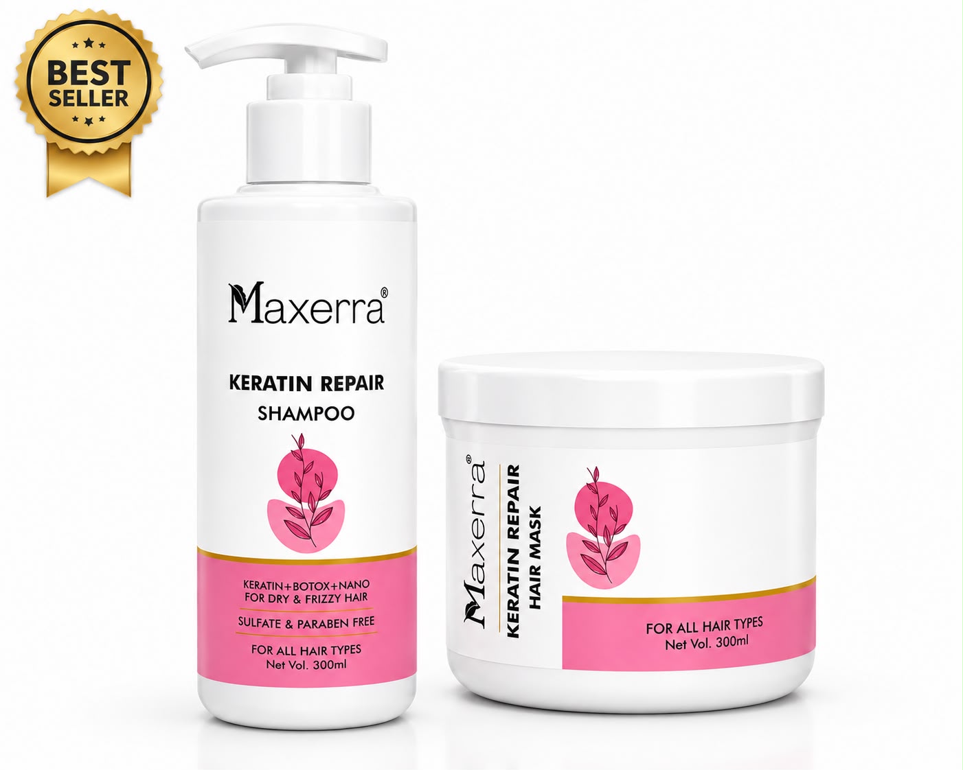Maxerra Keratin Repair Shampoo & Hair Mask Combo | 300ml + 300ml