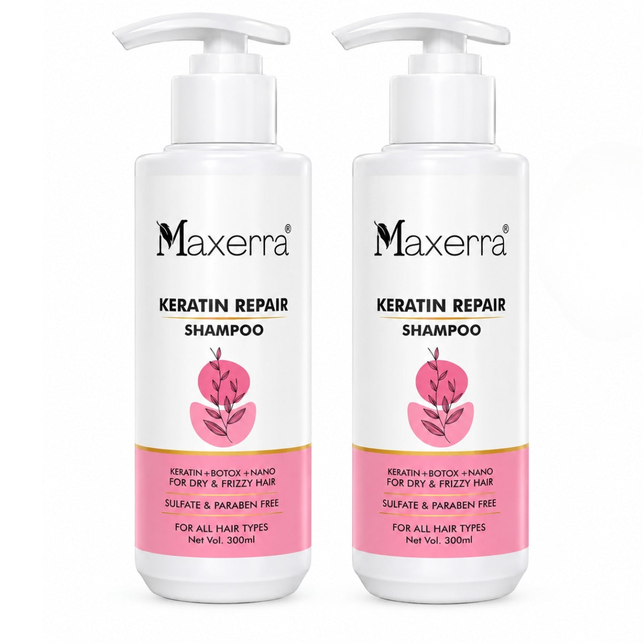 Maxerra Keratin Repair Shampoo Pack of 2 (300ml Each) for Dry & Frizzy Hair