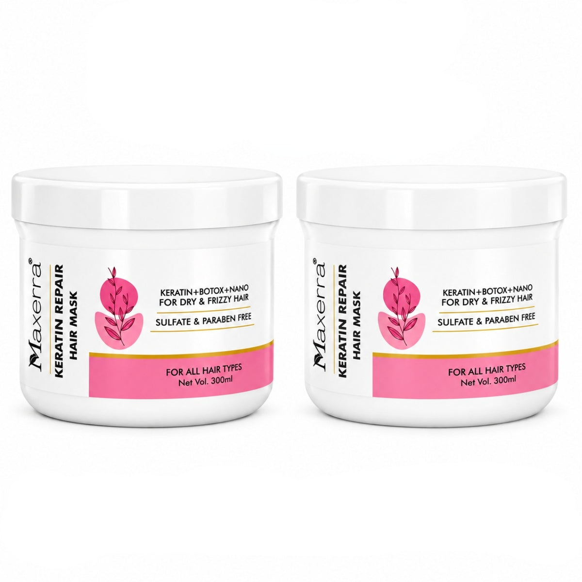 Maxerra Keratin Repair Hair Mask Combo Pack of 2 | 300ml Each